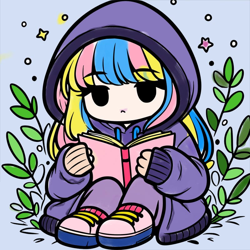 girl in oversized hoodie reading a book