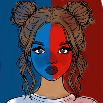 realistic girl with two buns in hair and lips