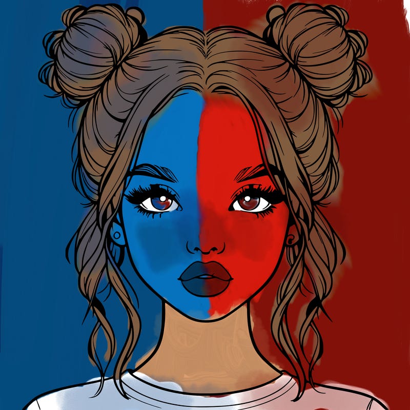 realistic girl with two buns in hair and lips