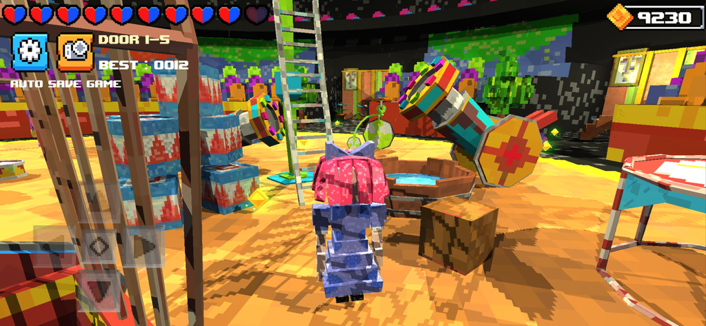 Crafty Amazing Digital Circus - Ragatha character in a blocky 3D circus environment with a cannon and ladder