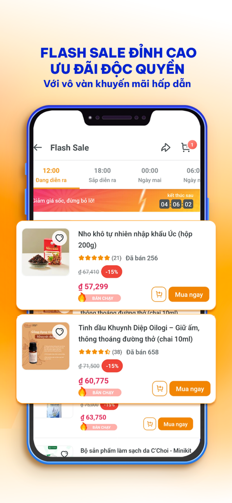 Droppii Mall - Mobile screen showing the Droppii Mall flash sale with exclusive discounts on health and wellness products