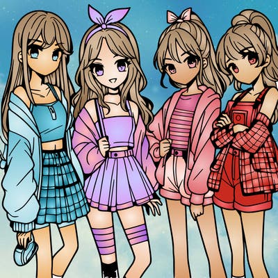 teen manga girls group of 4