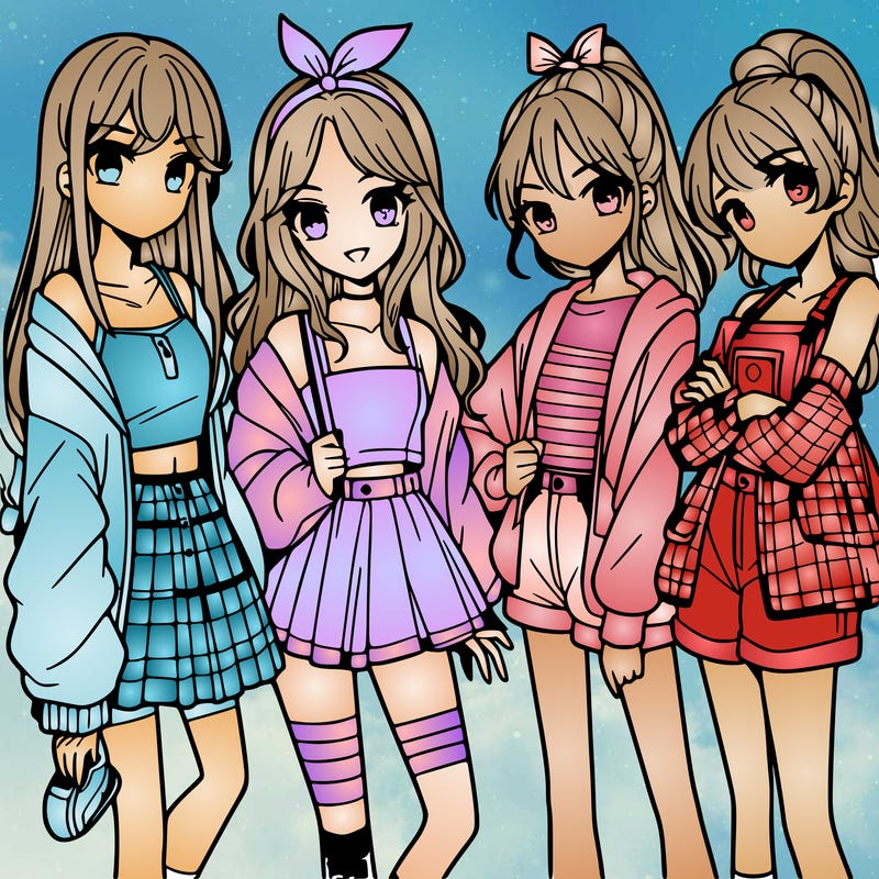 teen manga girls group of 4
