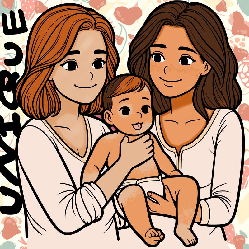 two realistic women holding one baby together