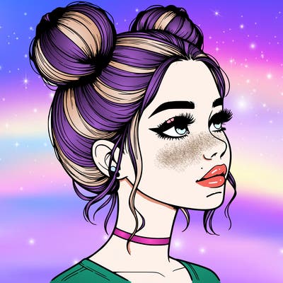 realistic girl with buns on the top of her head