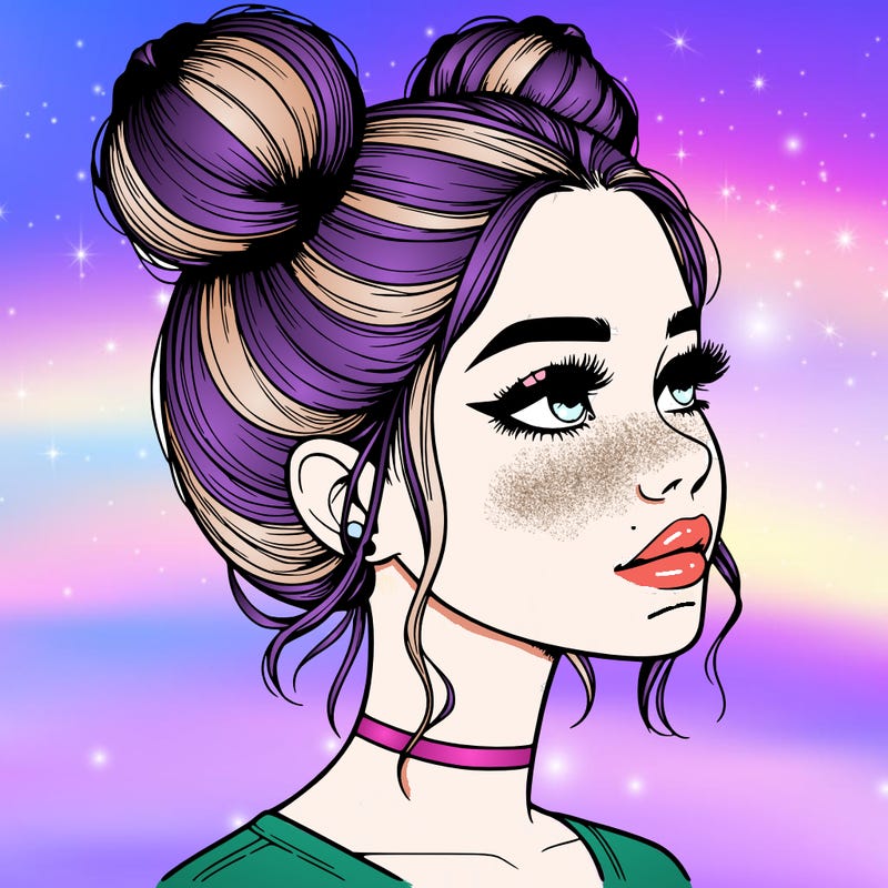 realistic girl with buns on the top of her head
