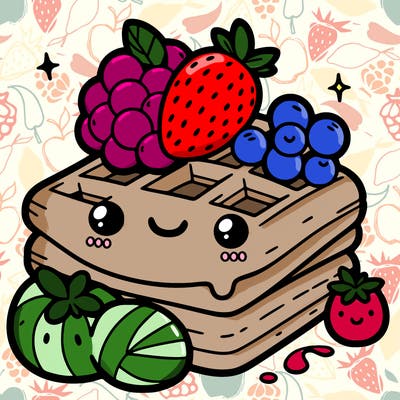 simple waffle with fruit