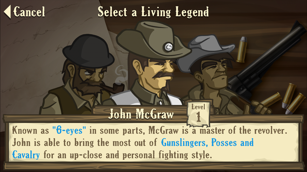 Character selection screen for John McGraw in the game Lost Frontier