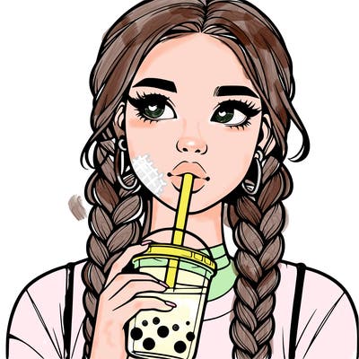 realistic girl with braided hair drinking boba