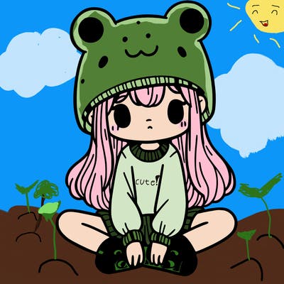a girl wearing a frog hat and some frog socks