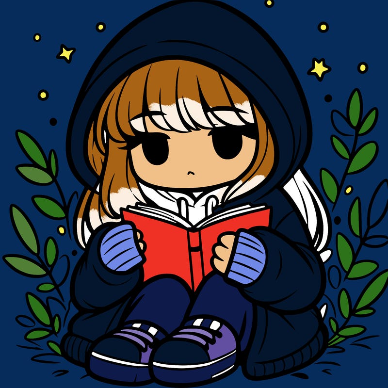 girl in oversized hoodie reading a book