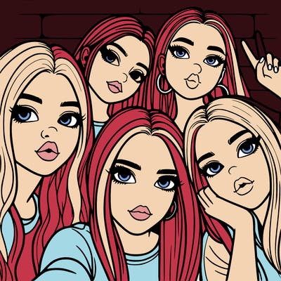 group of teen girls friends y2k up close in a selfie