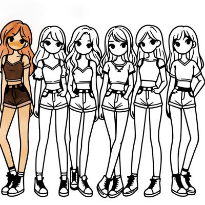 a group of girls wearing crop tops and shorts