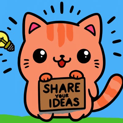 a cute cat saying share your ideas