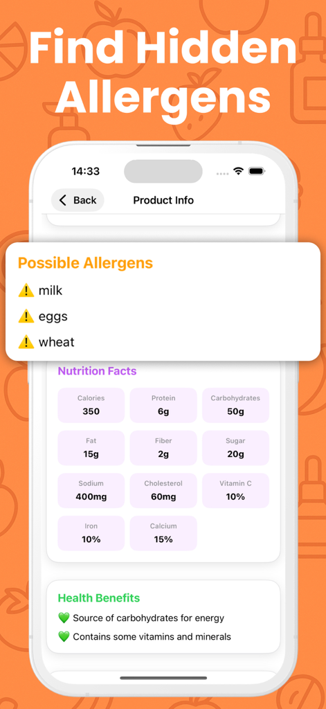Food Checker Cosmetic Scanner - Food Checker app interface showing allergen alerts and product nutrition facts