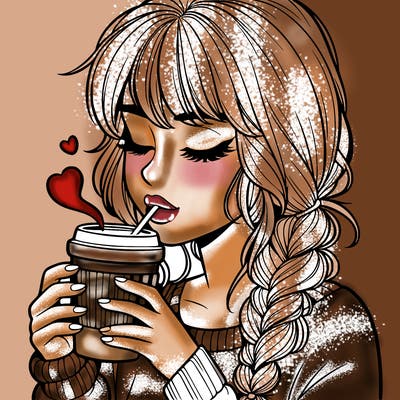 realistic girl drinking coffee