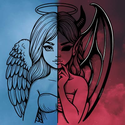 realistic angel half demon