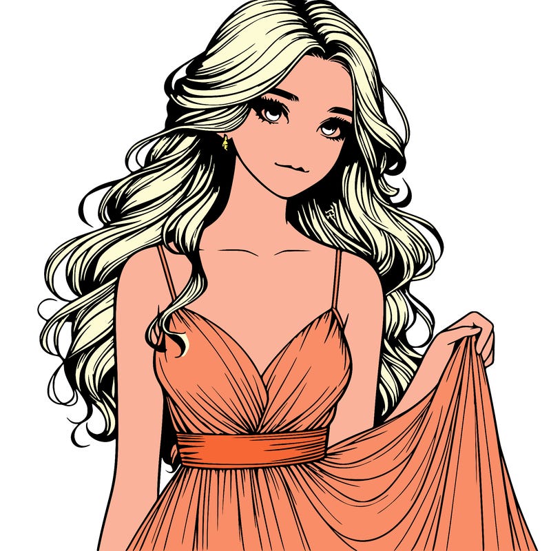 realistic girl in flowy silky prom dress