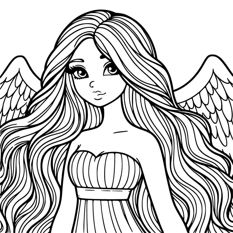 a realistic female angel with long locks