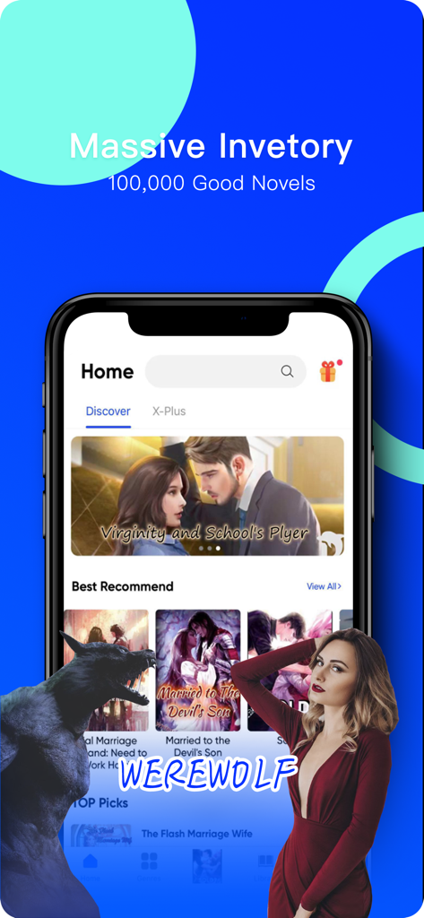 Dolphin Reader - Dolphin Reader app home screen displaying a library of werewolf and billionaire romance novels