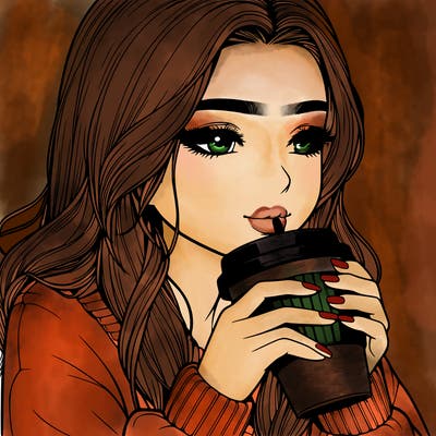 realistic girl drinking coffee