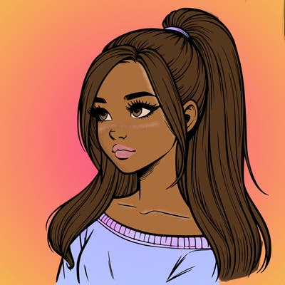 realistic girl with a high ponytail