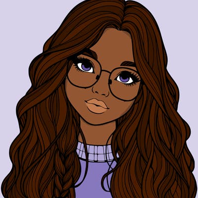girl with long hair and freckles and glasses realistic