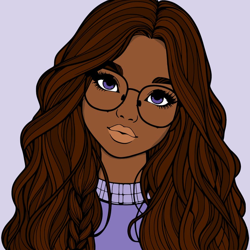 girl with long hair and freckles and glasses realistic