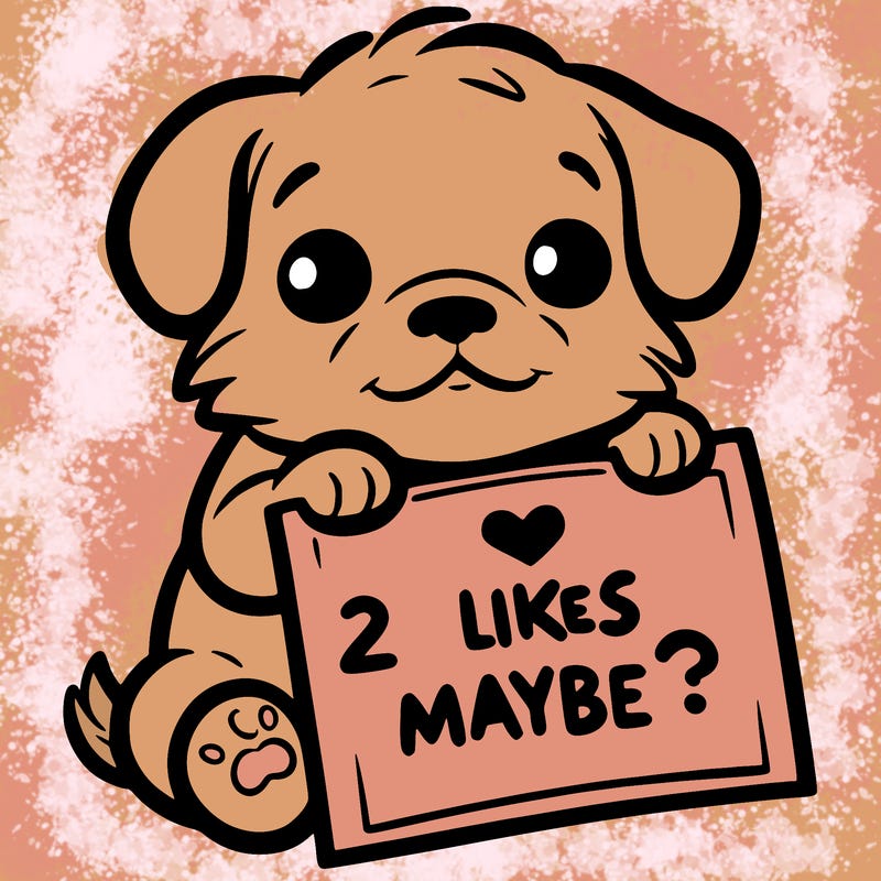 a puppy holding a sign that says 2 likes maybe?