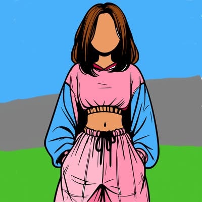 realistic girl faceless with baggy pants and a crop top
