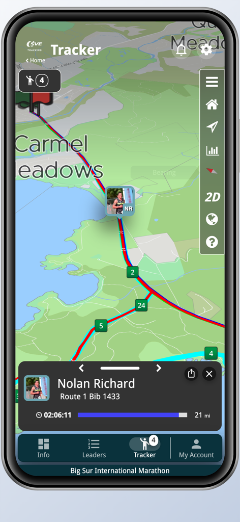 SVE Live! - Real-time map tracking of a marathon runner in the SVE Live app