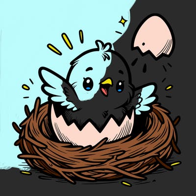 a baby chick hatching from an egg in a nest