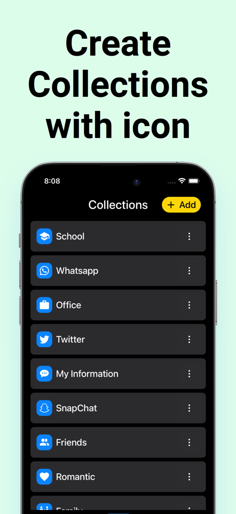 Paste Keyboard : Text Shortcut - Interface showing organized text shortcut collections with icons for school, business, and social media apps.