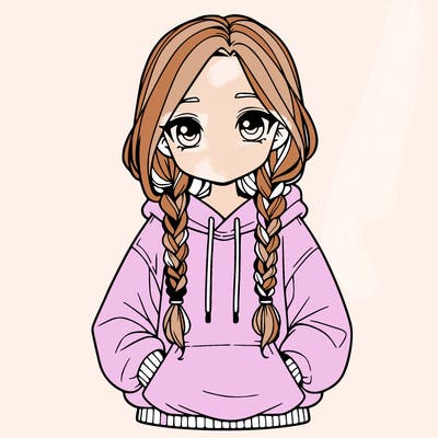 a realistic girl with a oversized hoodie and she has braids
