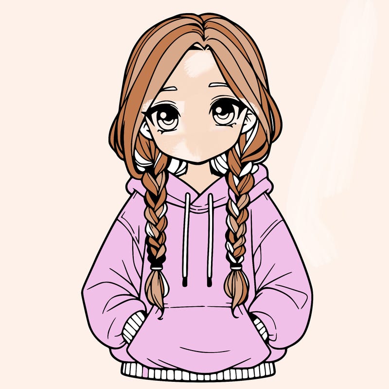 a realistic girl with a oversized hoodie and she has braids