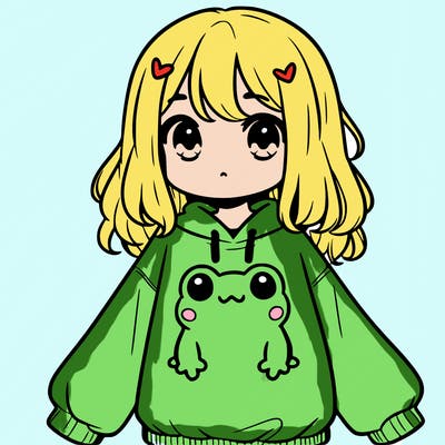 girl wearing frogging sweatshirt