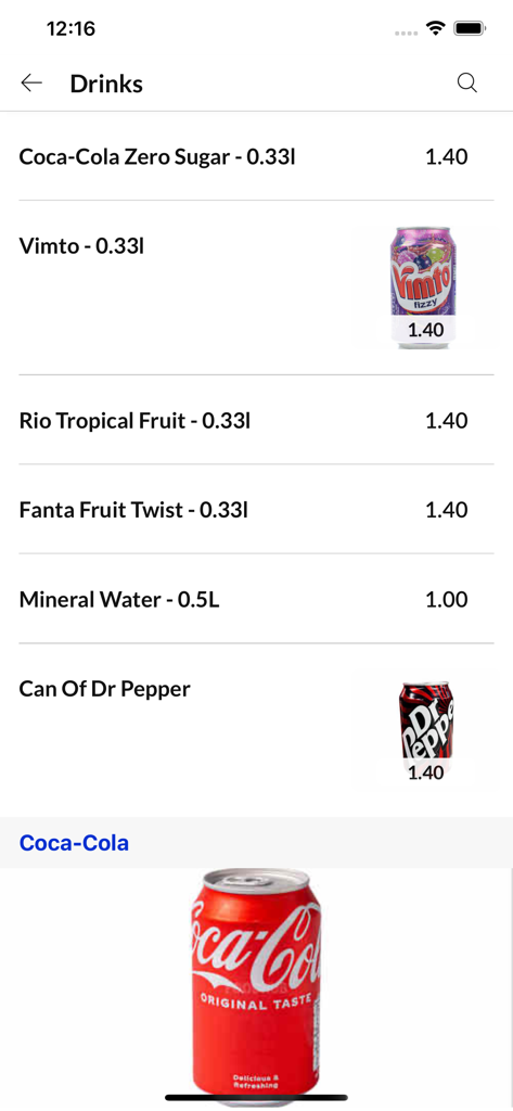 Marcos Pizza, - A list of soft drinks and water with prices on the Marcos Pizza mobile app drinks menu