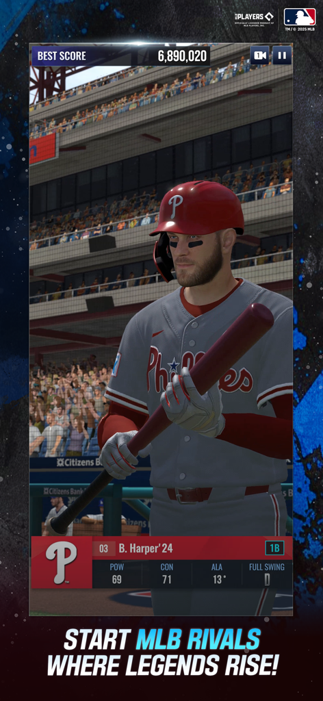MLB Rivals - Bryce Harper bateando en el juego móvil MLB Rivals