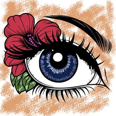 realistic eye with flower