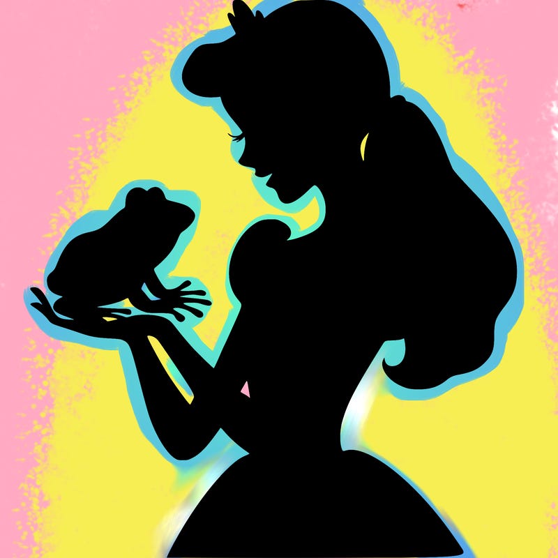 a shadow of a princess holding a frog realistic