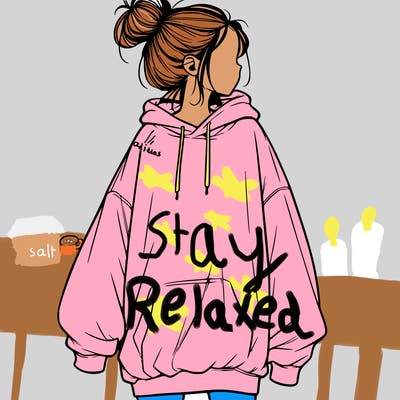 realistic girl with a oversized sweatshirt on and a bun