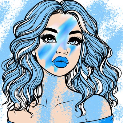 realistic girl with wavy hair and lips