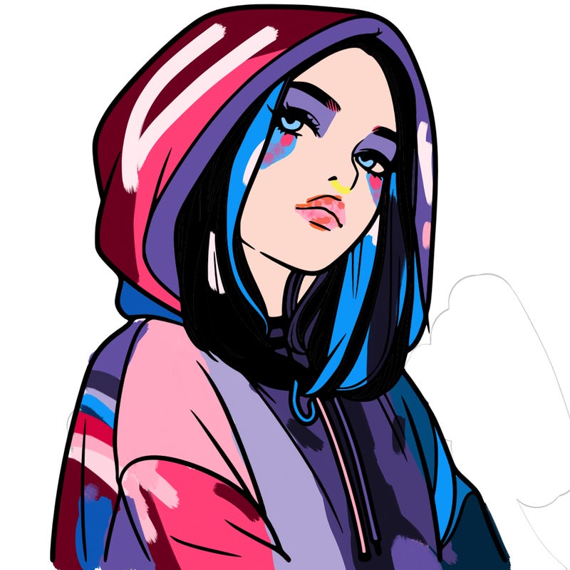 a realistic girl in a hoodie