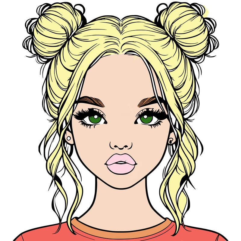 realistic girl with two buns in hair and lips