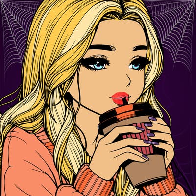 realistic girl drinking coffee