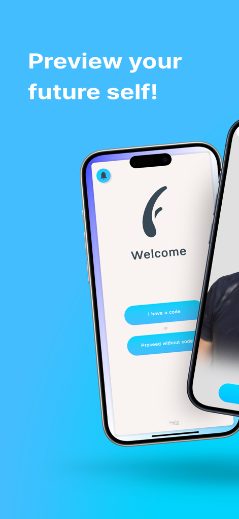 Écran d'accueil de Force HT Pro sur un smartphone montrant les boutons pour continuer avec ou sans code clinique