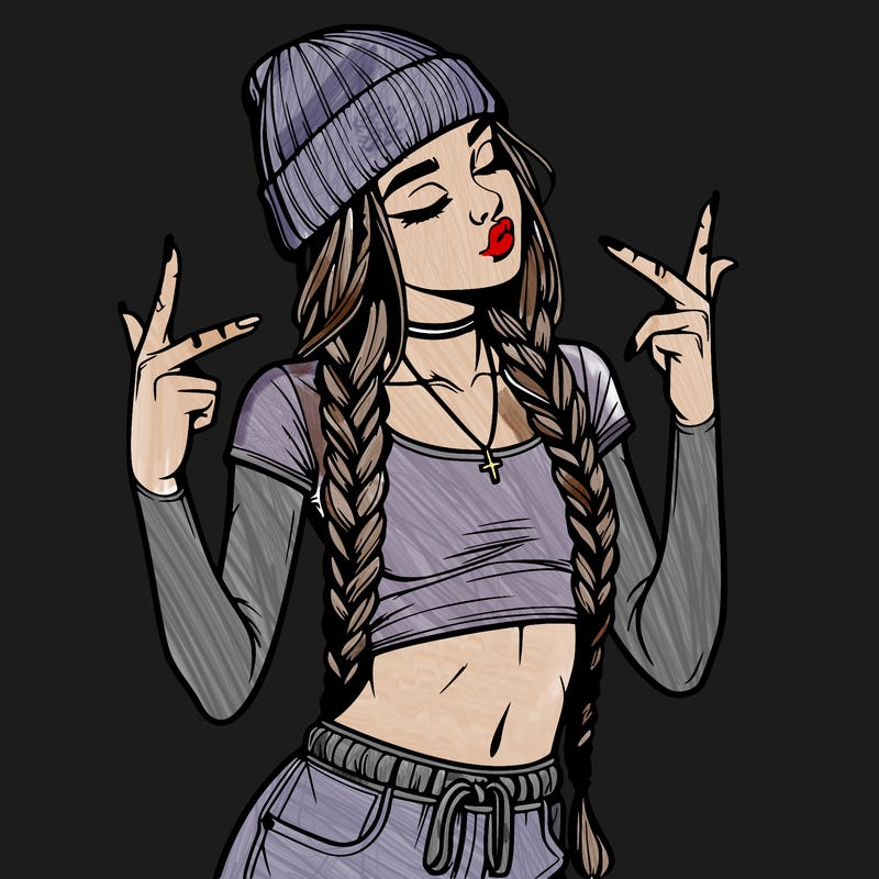 realistic teenage girl with braids and a beanie and crop top doing 🫶🏼