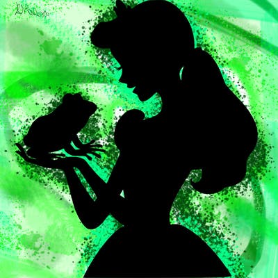 a shadow of a princess holding a frog realistic