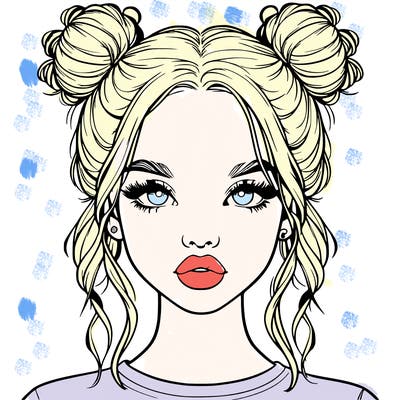 realistic girl with two buns in hair and lips