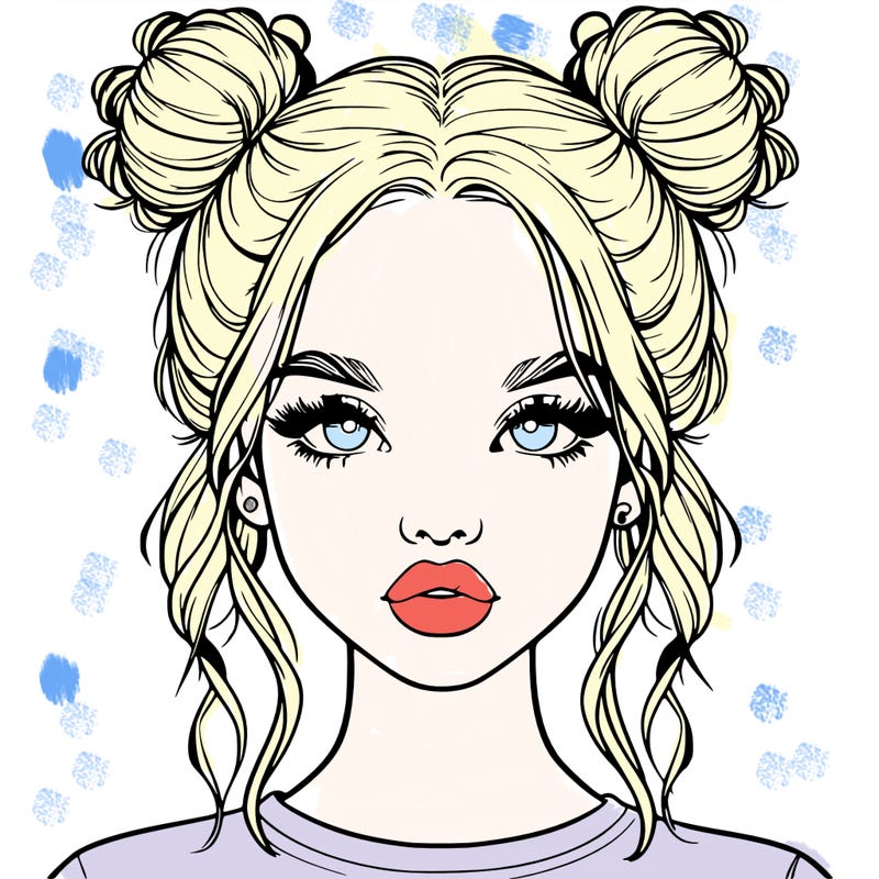realistic girl with two buns in hair and lips
